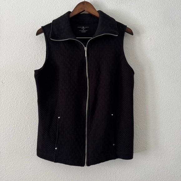 Karen Scott Quilted Vest Sport Womens Fleece Black Jacket Medium Full Zip - Picture 12 of 12